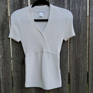 August Silk Faux wrap ribbed blouse in Cream